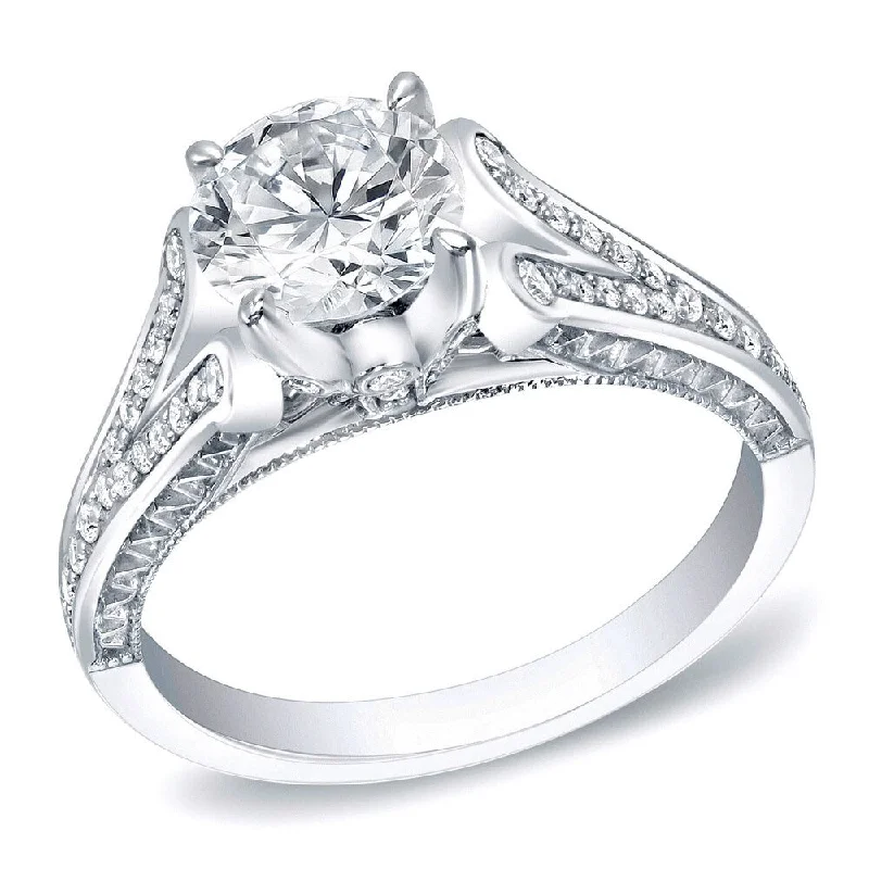 Auriya Vintage 1 1/4ct TDW Certified Round Diamond Engagement Ring 14k White Gold (H-I, SI1-SI2)