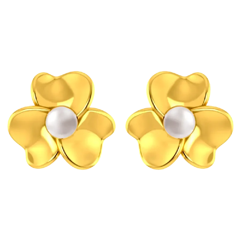 Beautiful 14k Pair Of Gold Earrings With Gold Petals And A Pearl