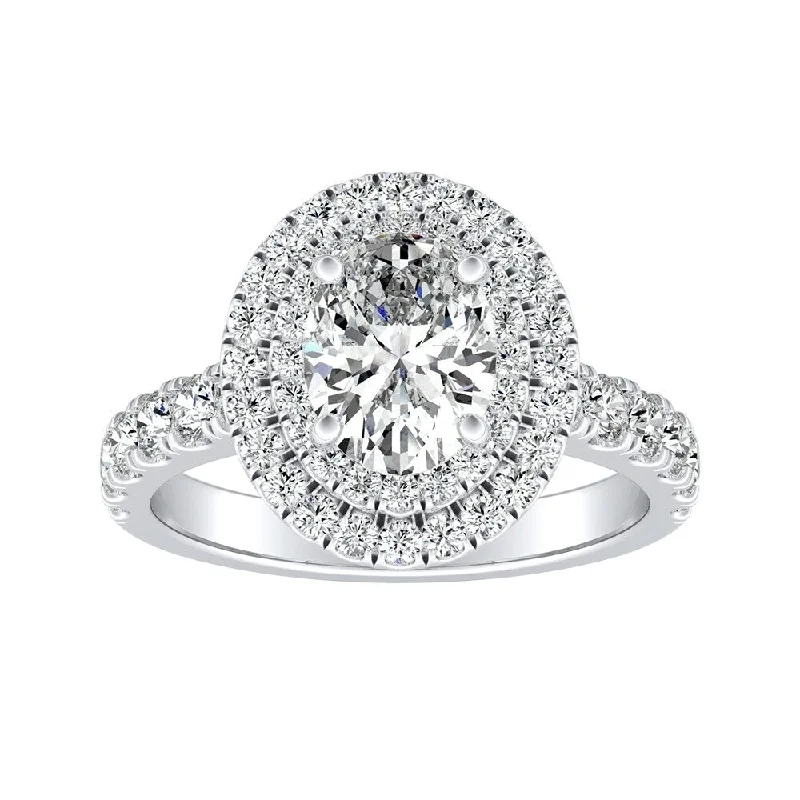 Classic Oval Shape 1 1/2ctw Double Halo Diamond Engagement Ring Platinum by Auriya