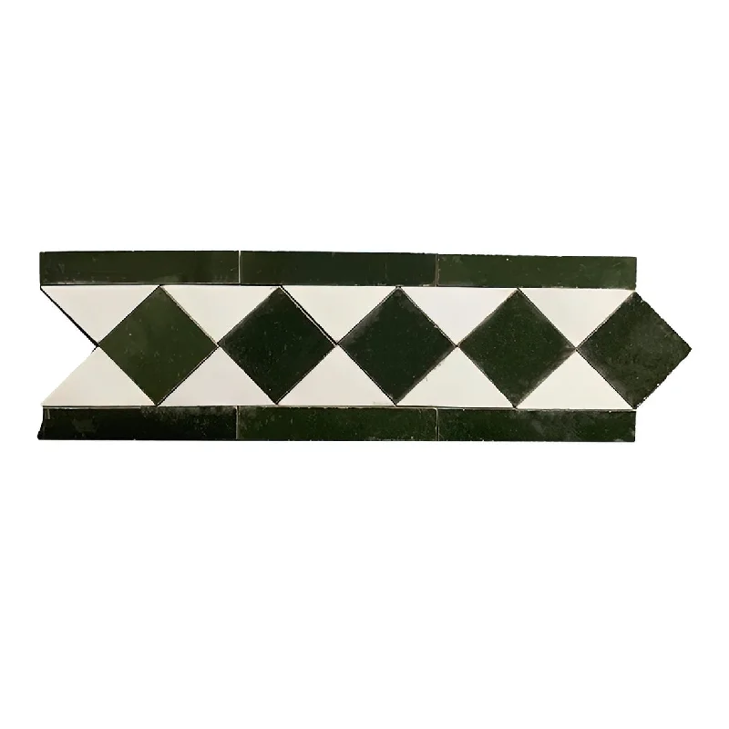 Contemporary Zellige Border, 12" x 3 3/4" x 1/2", Hunter Green/White