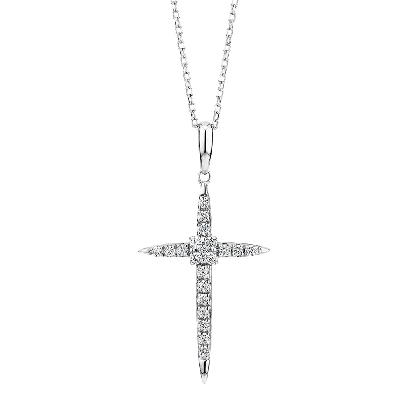 Cross pendant with diamond simulants in 10 carat white gold