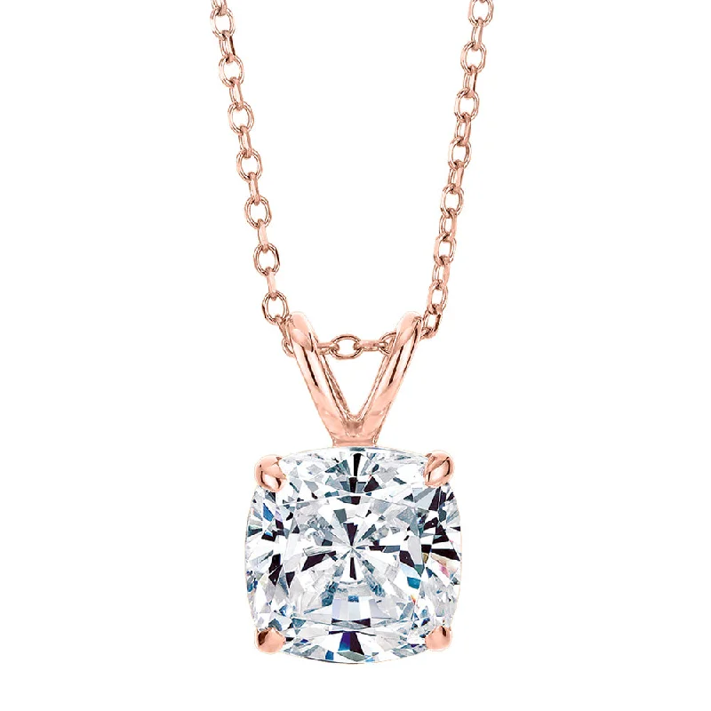 Cushion solitaire pendant with 2 carat* diamond simulant in 10 carat rose gold