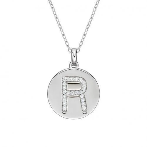 Disc Initial Pendant - R in Sterling Silver