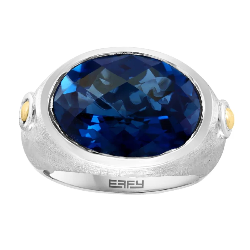 EFFY 16X12MM Oval Blue Topaz Fashion Ring in Two-Tone Sterling Silver