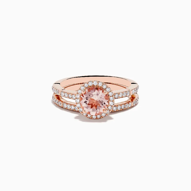 Blush 14K Rose Gold Morganite and Diamond Two Ring Set