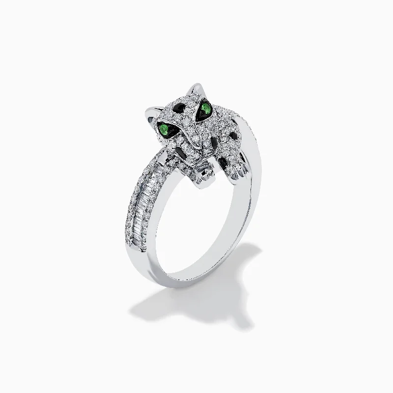 Signature 14K White Gold Diamond and Tsavorite Panther Ring