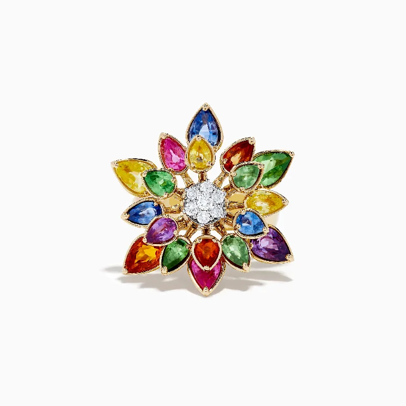 Watercolors 14K Two-Tone Multi Sapphire Moving Petals Flower Ring