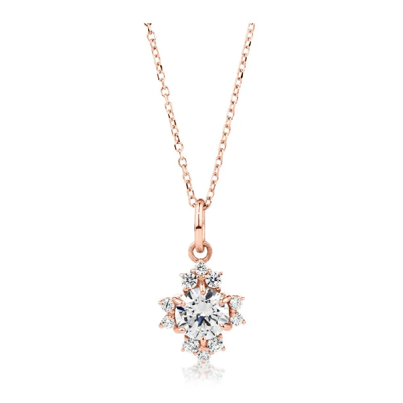 Fancy pendant with 0.78 carats* of diamond simulants in 10 carat rose gold