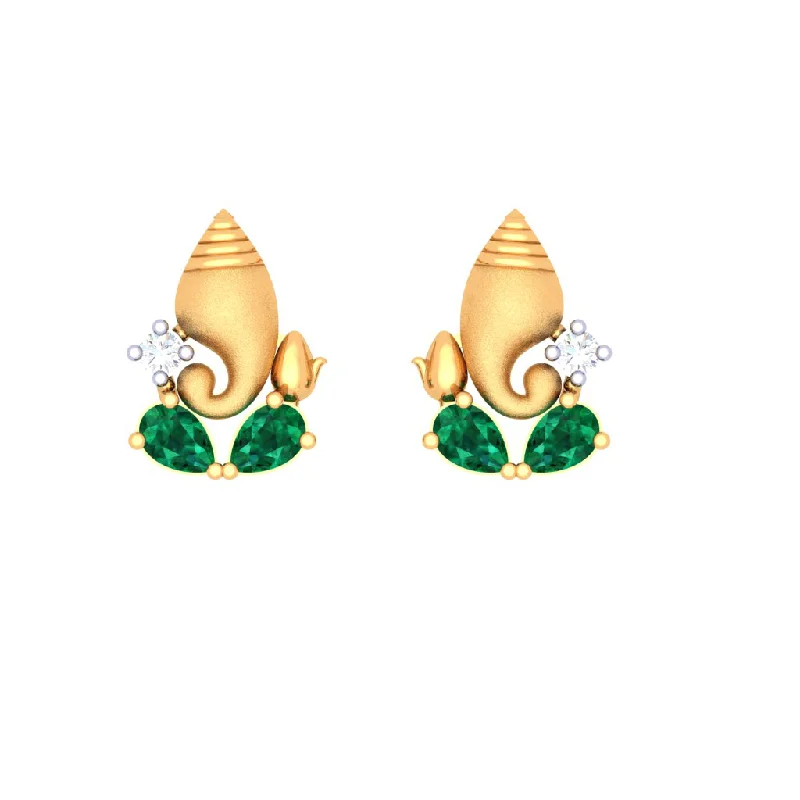 Ganesha Themed 14k Gold Earrings With Teardrop Stones And Stud