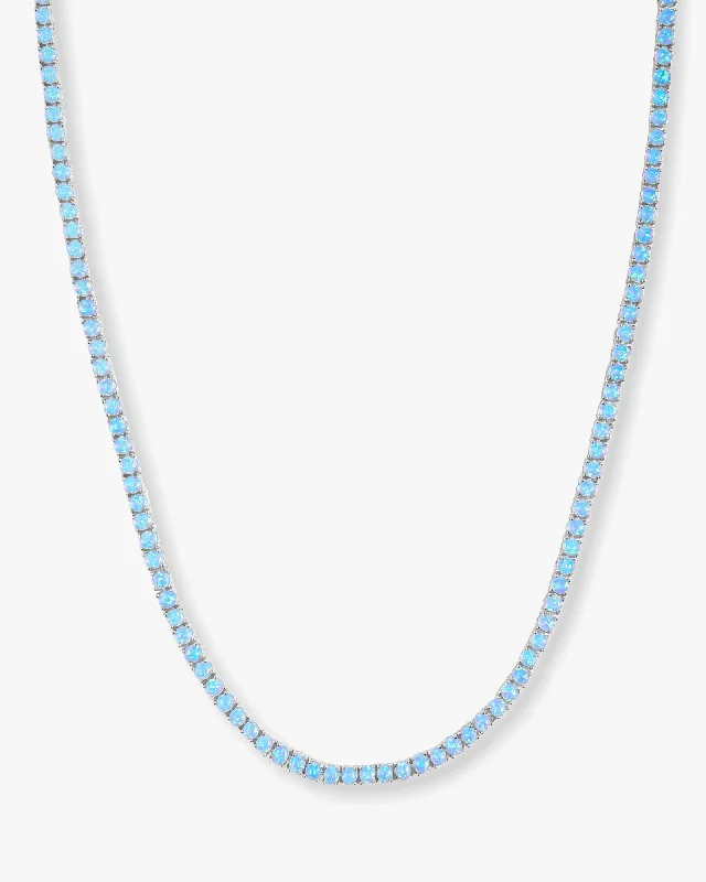 Grand Heiress Tennis Necklace 16" - Silver|Blue Opal