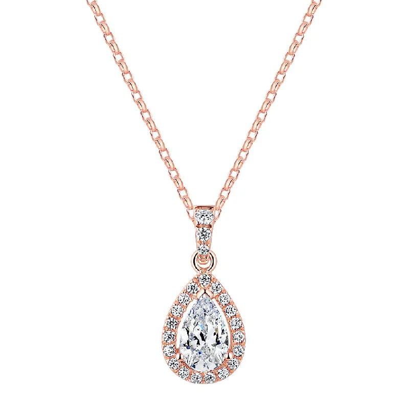 Halo pendant with 0.98 carats* of diamond simulants in 10 carat rose gold