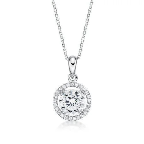 Halo pendant with 1.77 carats* of diamond simulants in 10 carat white gold