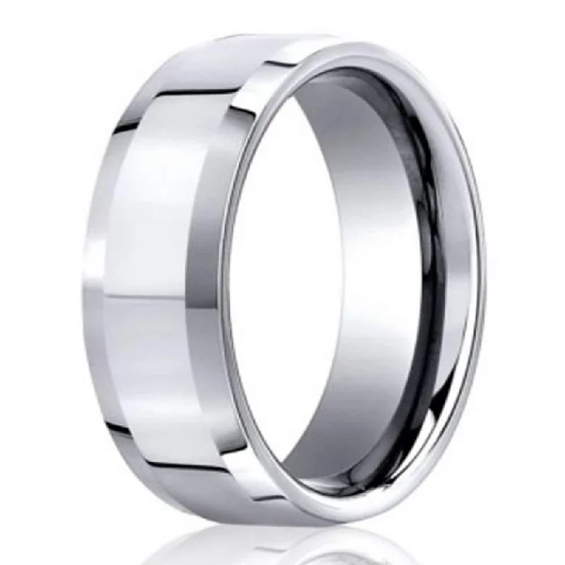 Designer Men's Polished Beveled Edge 950 Platinum Wedding Band, 6mm