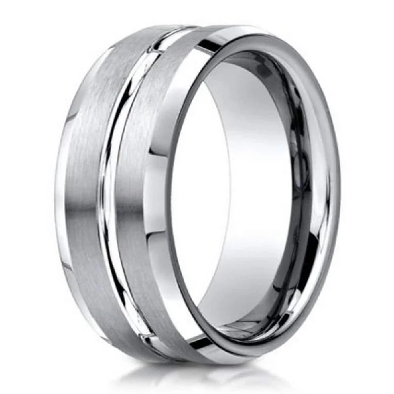 Designer Men's 950 Platinum Wedding Band, Polished Center Cut, 6mm