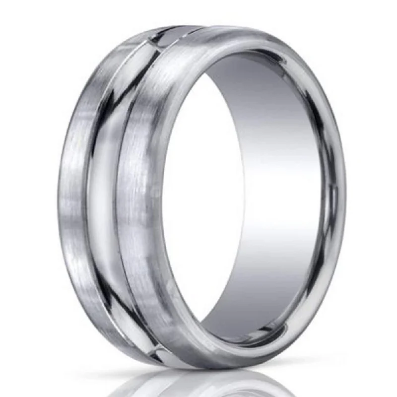 Designer Men's Wedding Ring in 950 Platinum with Center Cut, 7.5mm