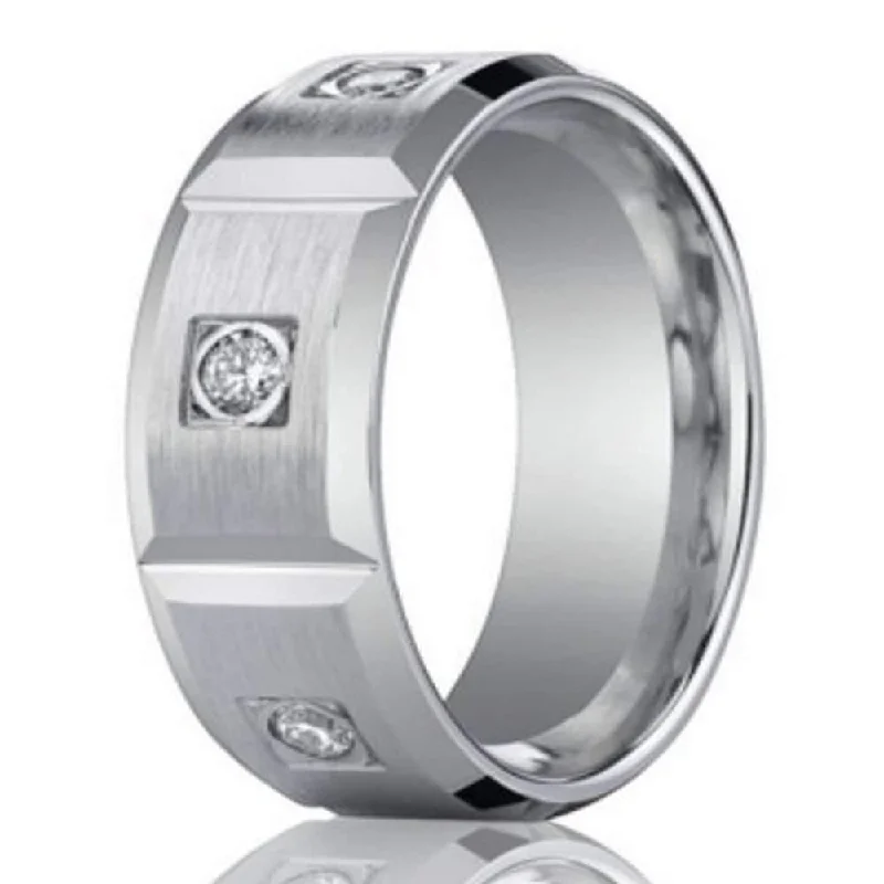 8mm Men’s 950-Platinum Burnish Diamond Wedding Band