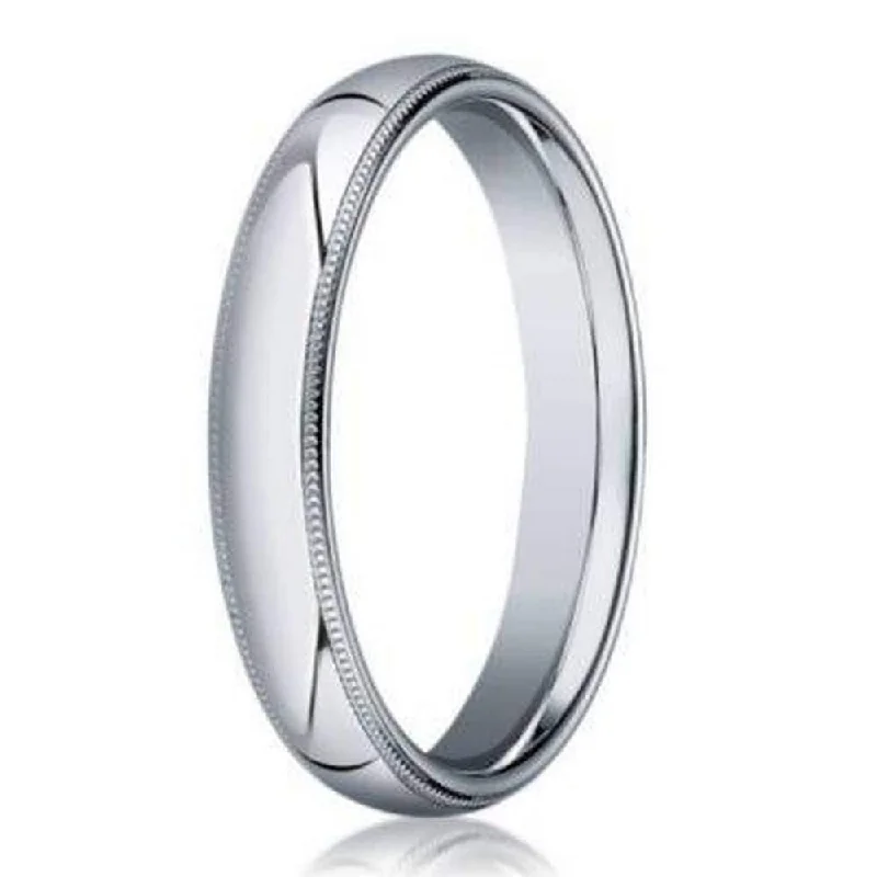 3mm Domed Milgrain Polished Finish Comfort-fit 10K White Gold Wedding Band