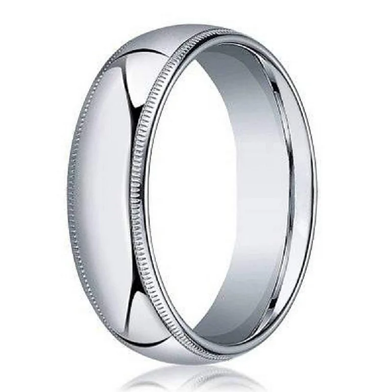 5mm Domed Milgrain Polished Finish Comfort-fit 10K White Gold Wedding Band