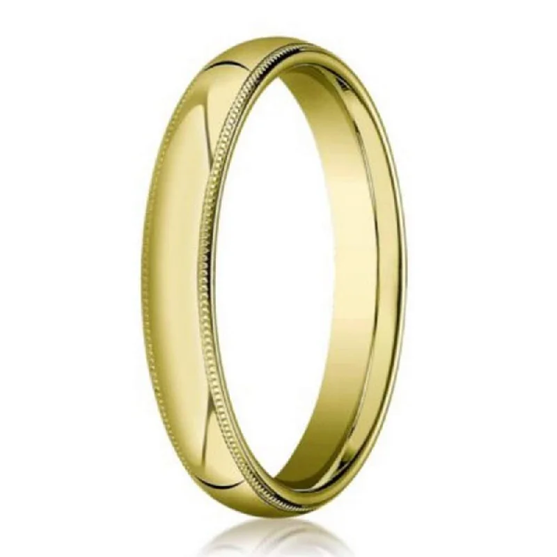 3mm Domed Milgrain Polished Finish Comfort-Fit 14K Yellow Gold Wedding Band