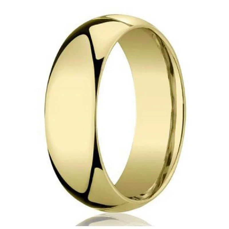 18K Yellow Gold Men's Designer Wedding Band, Plain Dome | 5mm