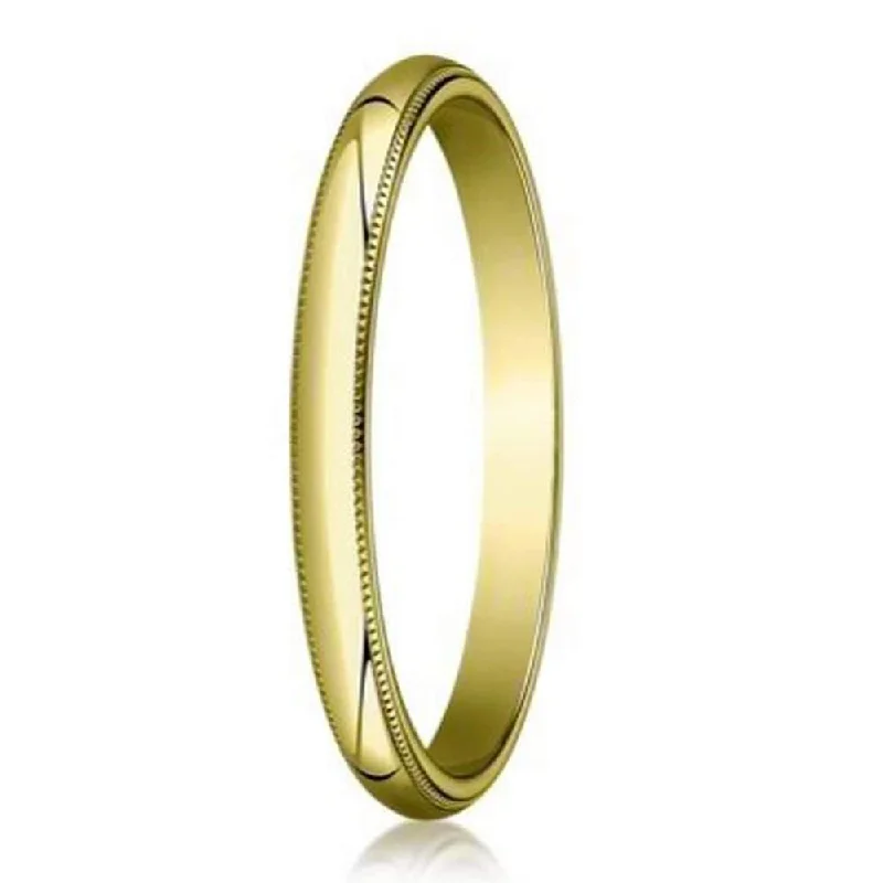 18K Yellow Gold Designer Wedding Band for Men, Milgrain Edge | 2mm