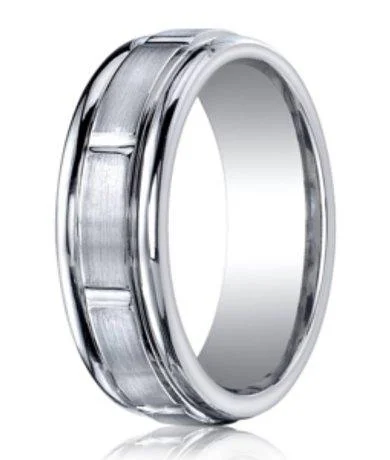 Designer Men's Wedding Band in Cobalt Chrome, Etched Groove, 7mm