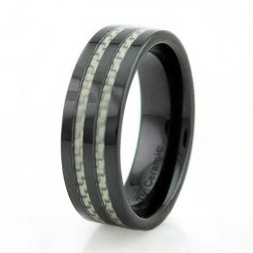 Black Ceramic Ring with Gray Carbon Fiber Inlay-8mm