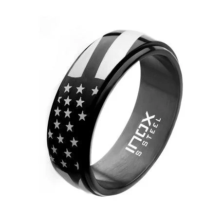 Steel and Black Plated Spinner American Pride Ring-8mm