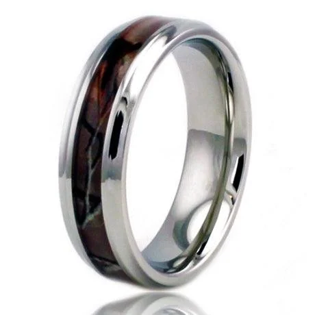 6.5mm Stainless Steel Brown Wood Camouflage Beveled Edge Ring