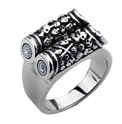 Stainless Steel Two Bar Scroll Skull Ring-18mm