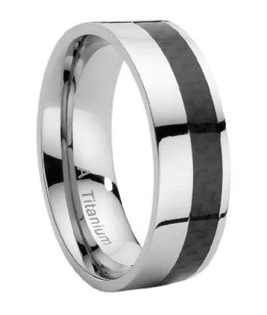 Men's Titanium Ring With Offset Carbon Fiber Inlay-8mm