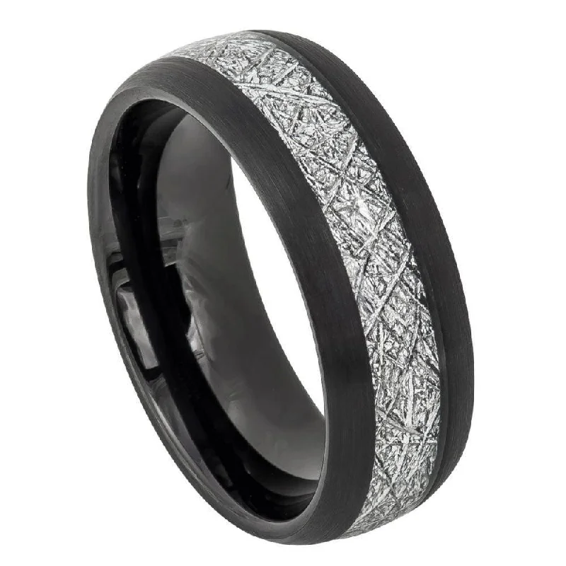 Tungsten Men's Semi-Domed Black IP Imitation Meteorite l 8mm