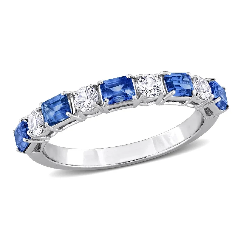 Miadora 1 3/8ct TGW Blue White Sapphire Semi-Eternity Ring in 14k White Gold