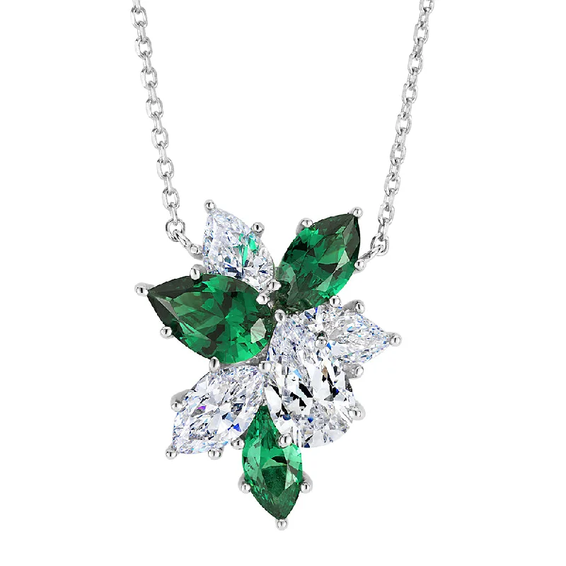 Necklace with emerald simulants and 1.93 carats* of diamond simulants in sterling silver