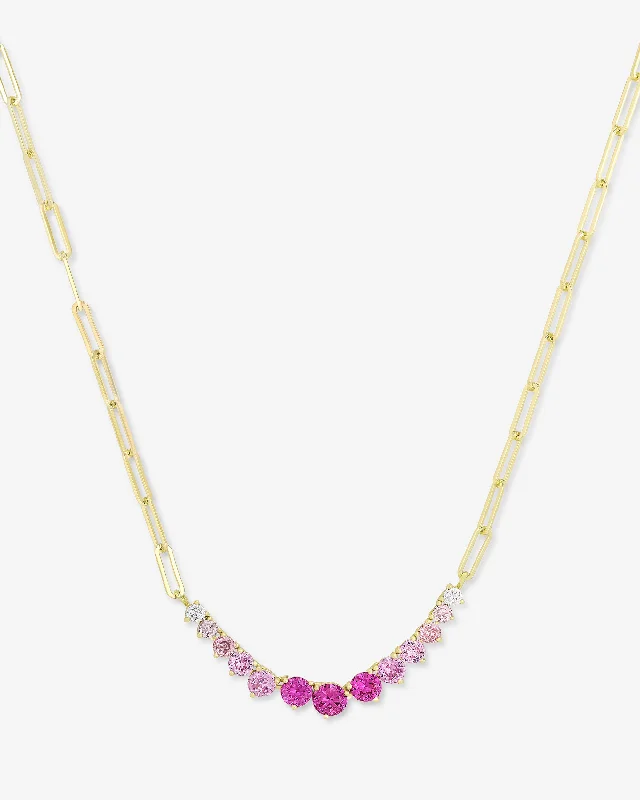 Not Your Basic Graduated Ombré Samantha Tennis Necklace - Gold|Pink Sapphire Ombré