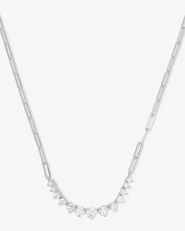 Not Your Basic Graduated Samantha Tennis Necklace - Silver|White Diamondettes