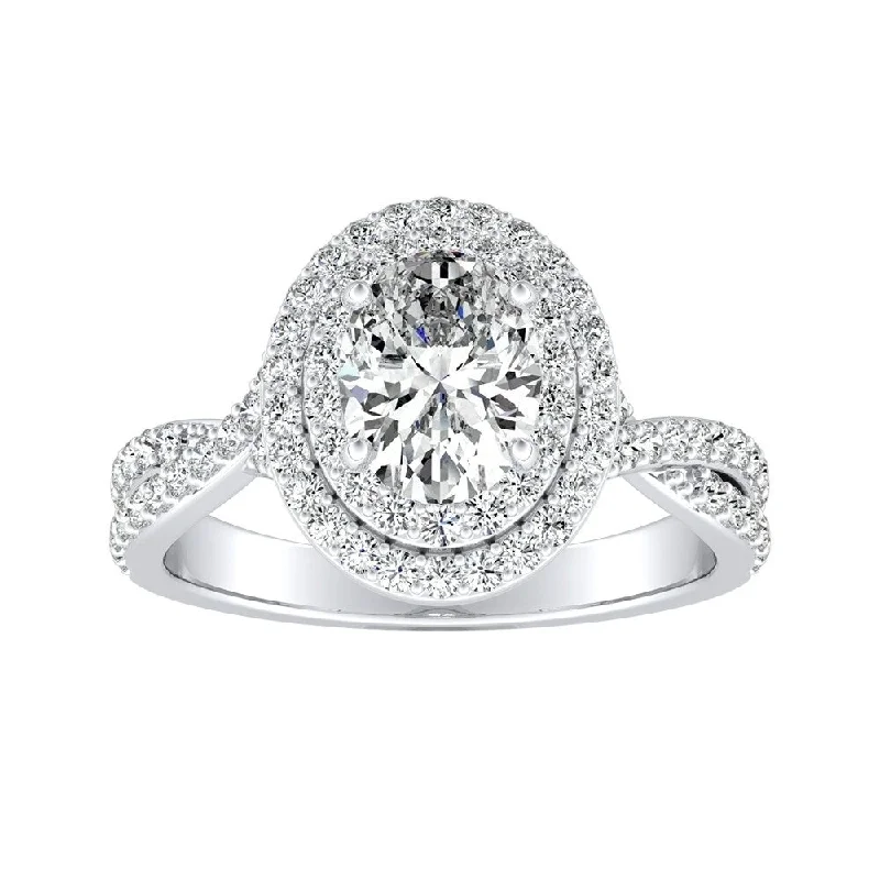 Oval-cut Double Halo Diamond Engagement Ring 1 1/6cttw Platinum by Auriya