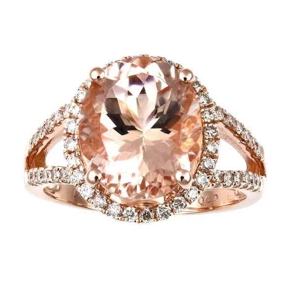 Oval Morganite and Diamond Ring in 14KT Rose Gold