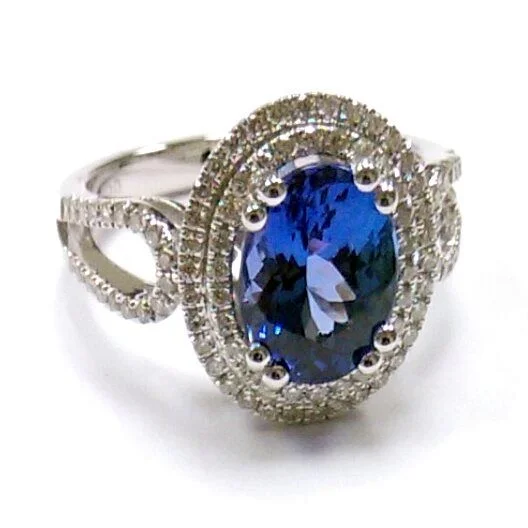 Oval Tanzanite and Diamond Ring in 14KT White Gold