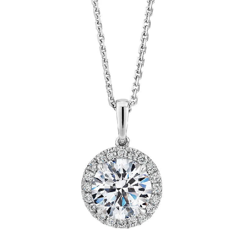 Premium Certified Laboratory Created Diamond, 1.66 carat TW round brilliant halo pendant in 14 carat white gold