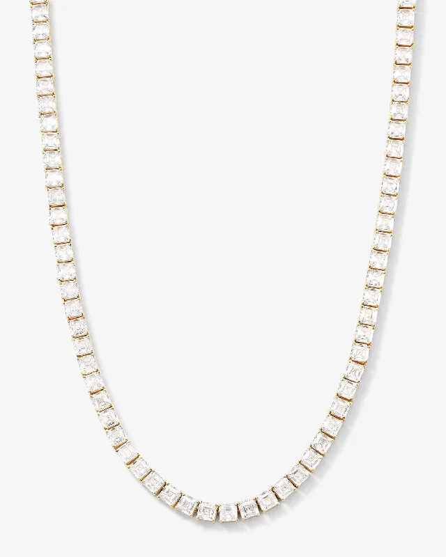 The Queen's Tennis Necklace 16" - Gold|White Diamondettes