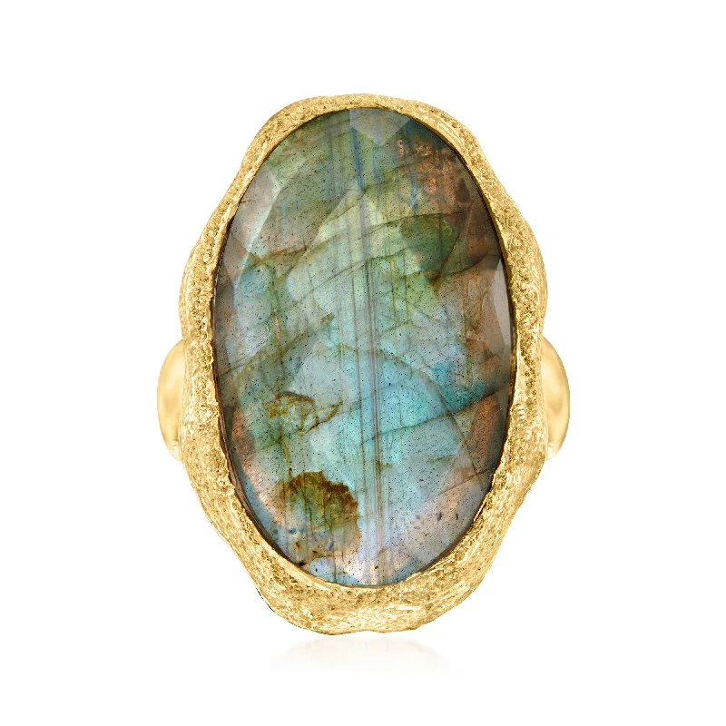 Ross-Simons Oval Labradorite Textured and Polished Ring in 18kt Gold Over Sterling