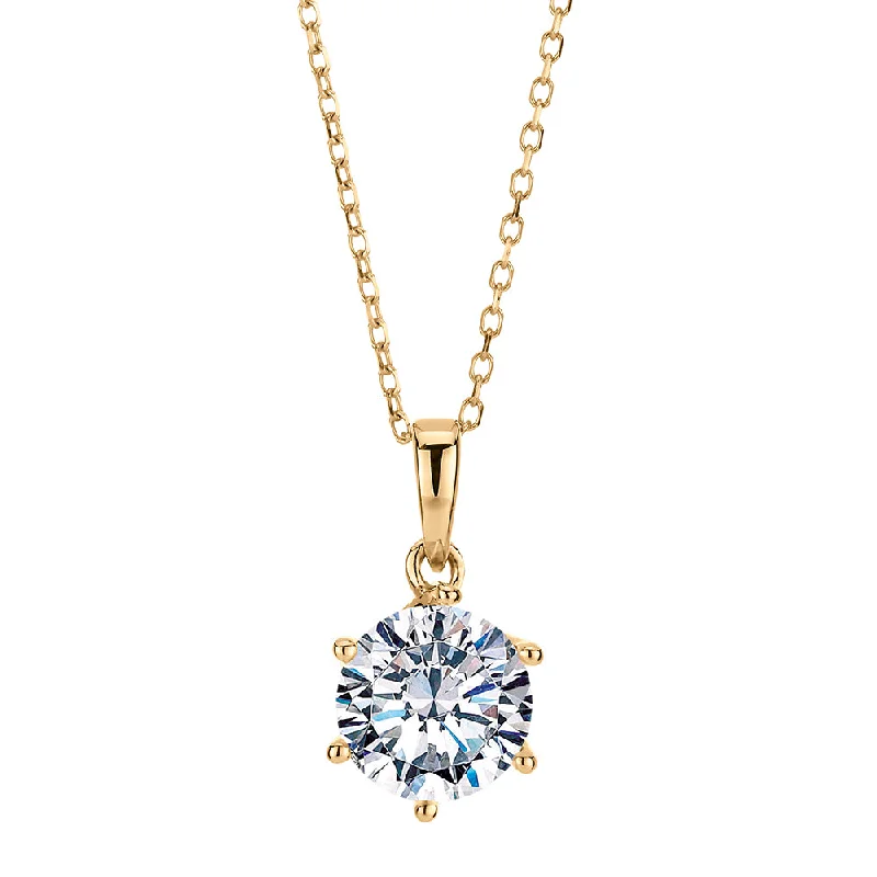 Round Brilliant solitaire pendant with 1.28 carat* diamond simulant in 10 carat yellow gold