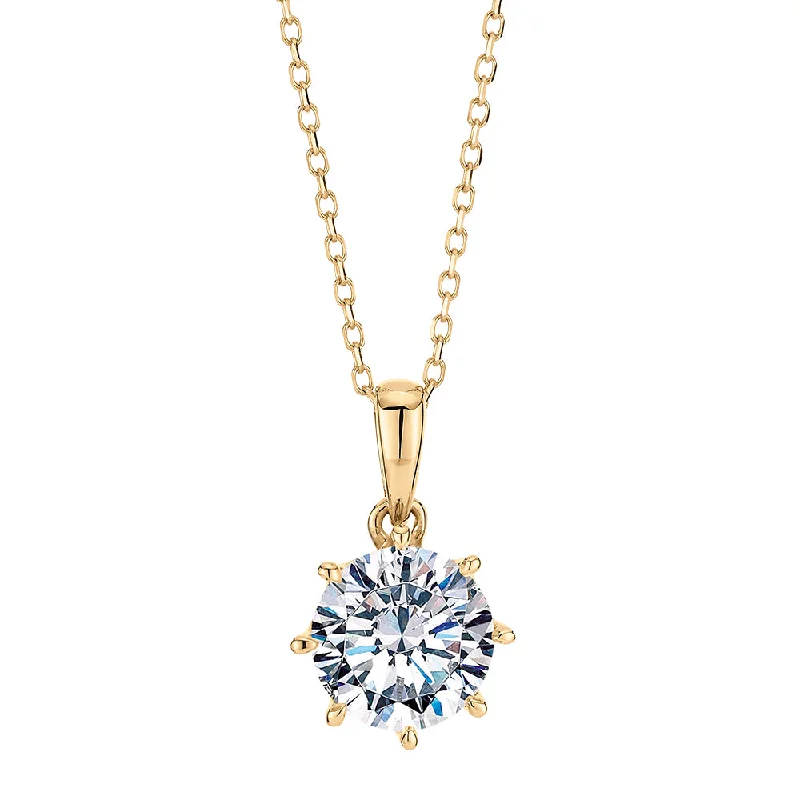 Round Brilliant solitaire pendant with 1.28 carat* diamond simulant in 10 carat yellow gold