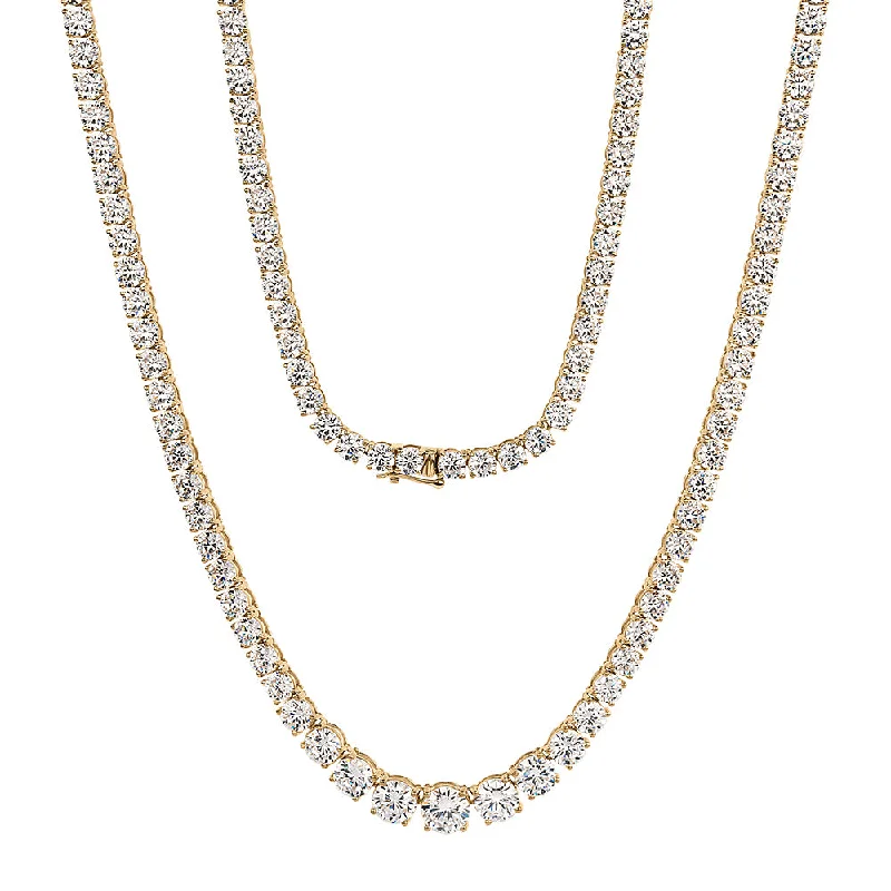 Round Brilliant tennis necklace with 29.92 carats* of diamond simulants in 10 carat yellow gold