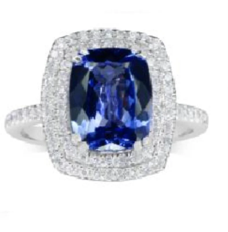 Round Tanzanite and Diamond Ring in 14KT White Gold