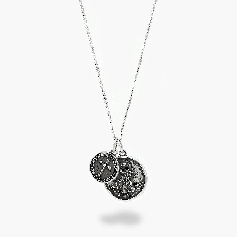 St Christopher Silver Necklace With Cross