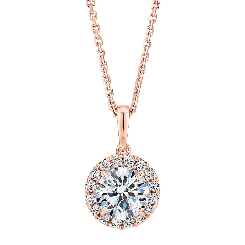 Signature Simulant Diamond 1.19 carat* TW round brilliant halo pendant in 10 carat rose gold