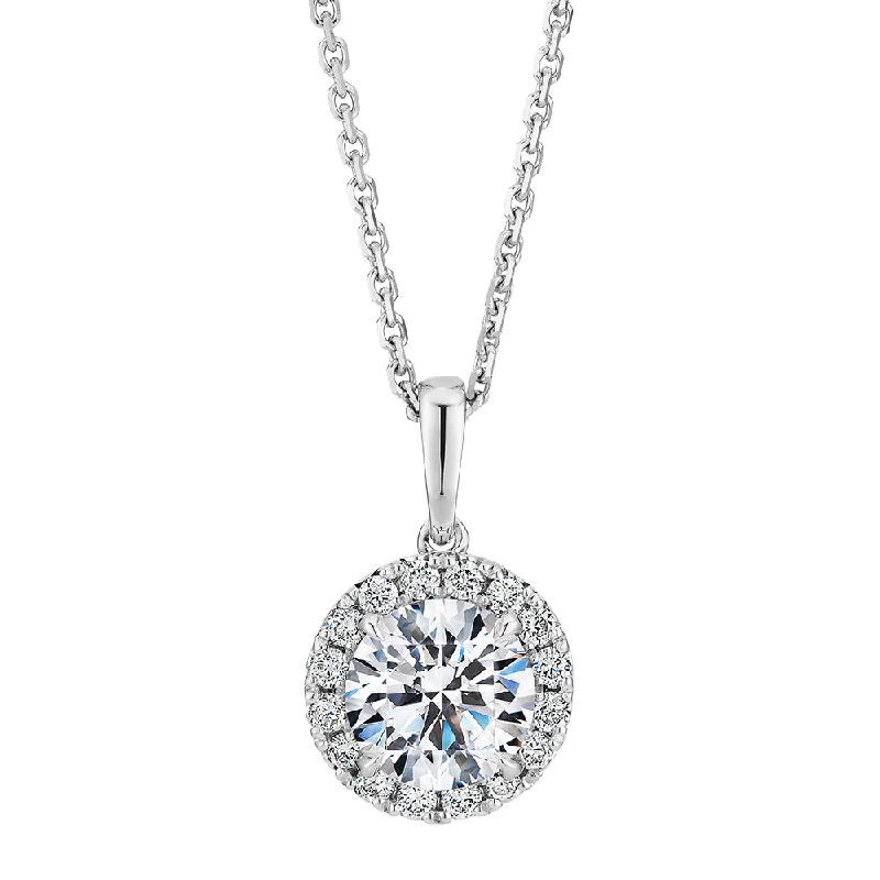 Signature Simulant Diamond 1.19 carat* TW round brilliant halo pendant in 10 carat white gold