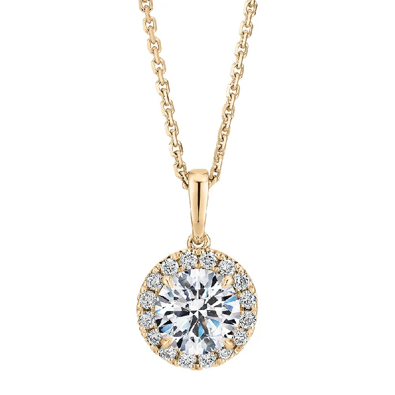 Signature Simulant Diamond 1.19 carat* TW round brilliant halo pendant in 10 carat yellow gold